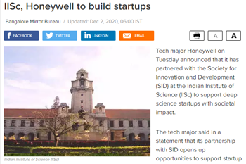 IISc, Honeywell to build startups